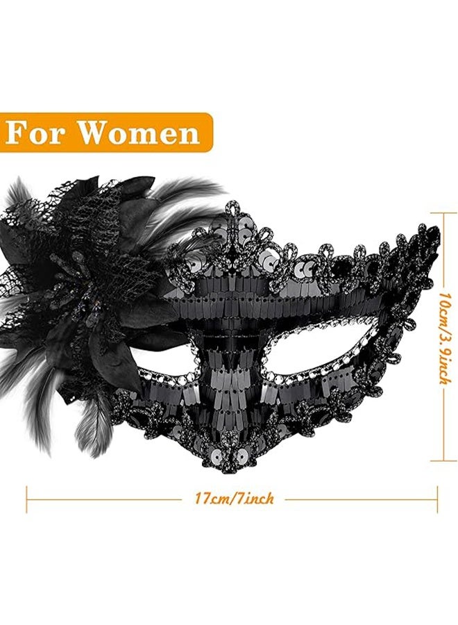 Ba Love 2 Pcs Couple Masquerade Mask Set Venetian Party Mask Mardi Gras Mask Costume Mask Fancy Dress Mask for Women Men (Black) - Image 3